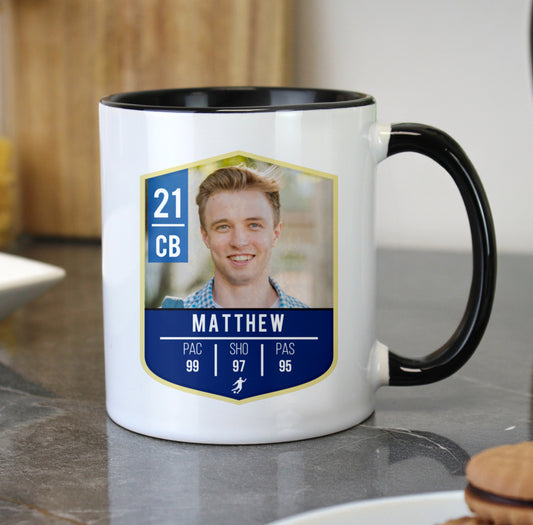 Personalised Photo Upload Football Black Handle Mug