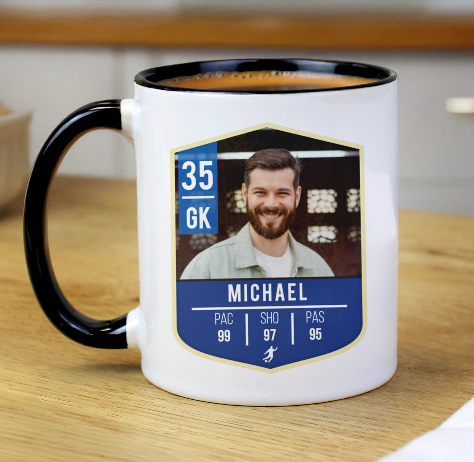 Personalised Photo Upload Football Black Handle Mug