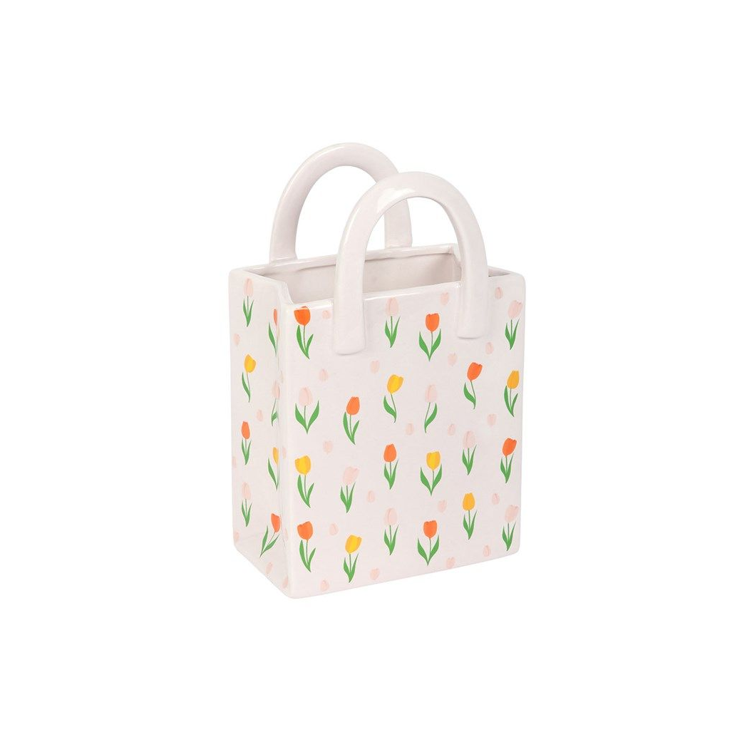 Tulip Print Ceramic Bag-Shaped Flower Vase