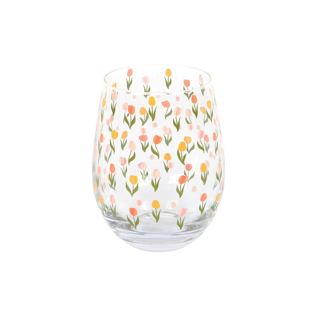 Tulip Print Stemless Glass