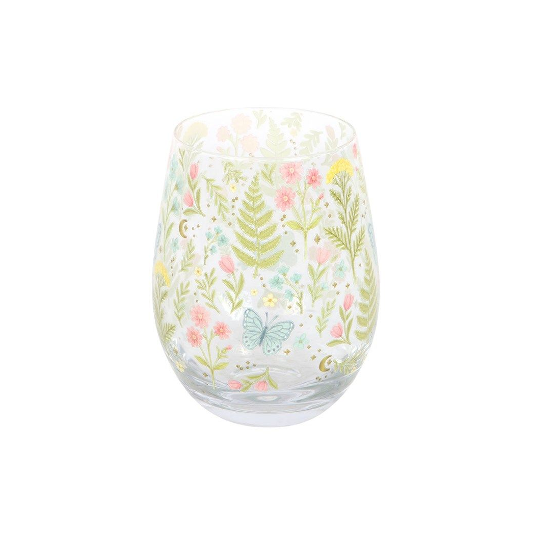 Luna Bloom Floral Print Stemless Glass