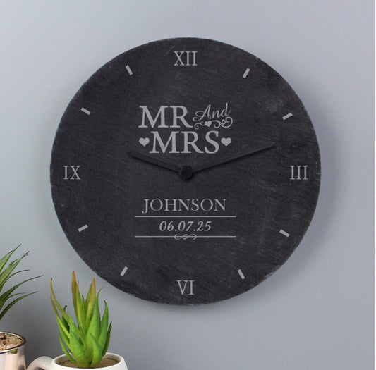 Personalised Mr & Mrs Slate Clock