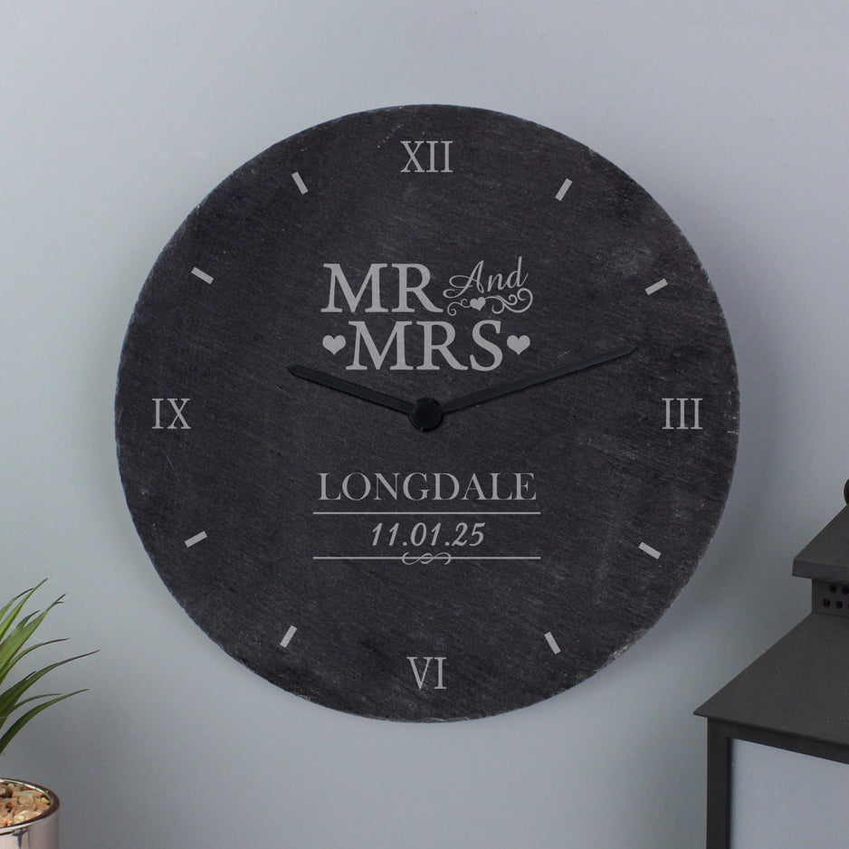 Personalised Mr & Mrs Slate Clock