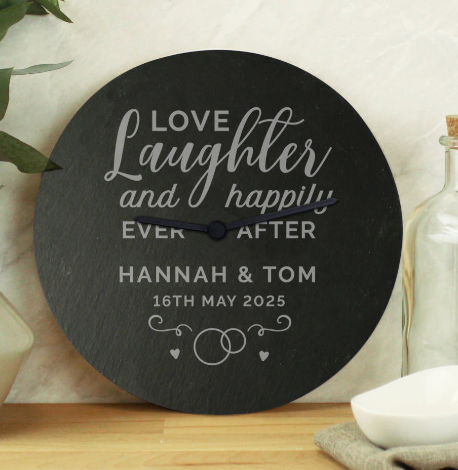 Personalised Love Laughter Slate Clock