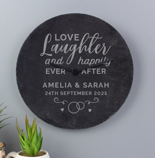 Personalised Love Laughter Slate Clock