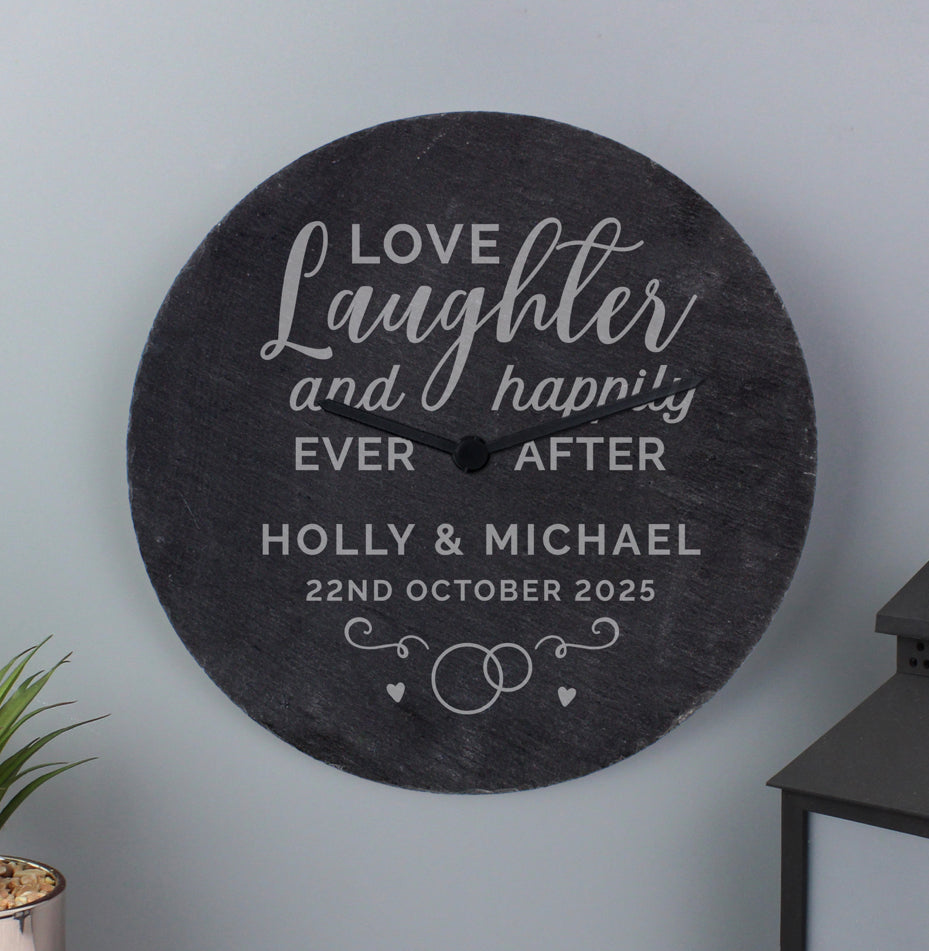 Personalised Love Laughter Slate Clock