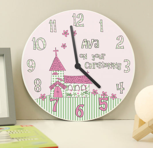 Personalised Whimsical Church Christening Clock