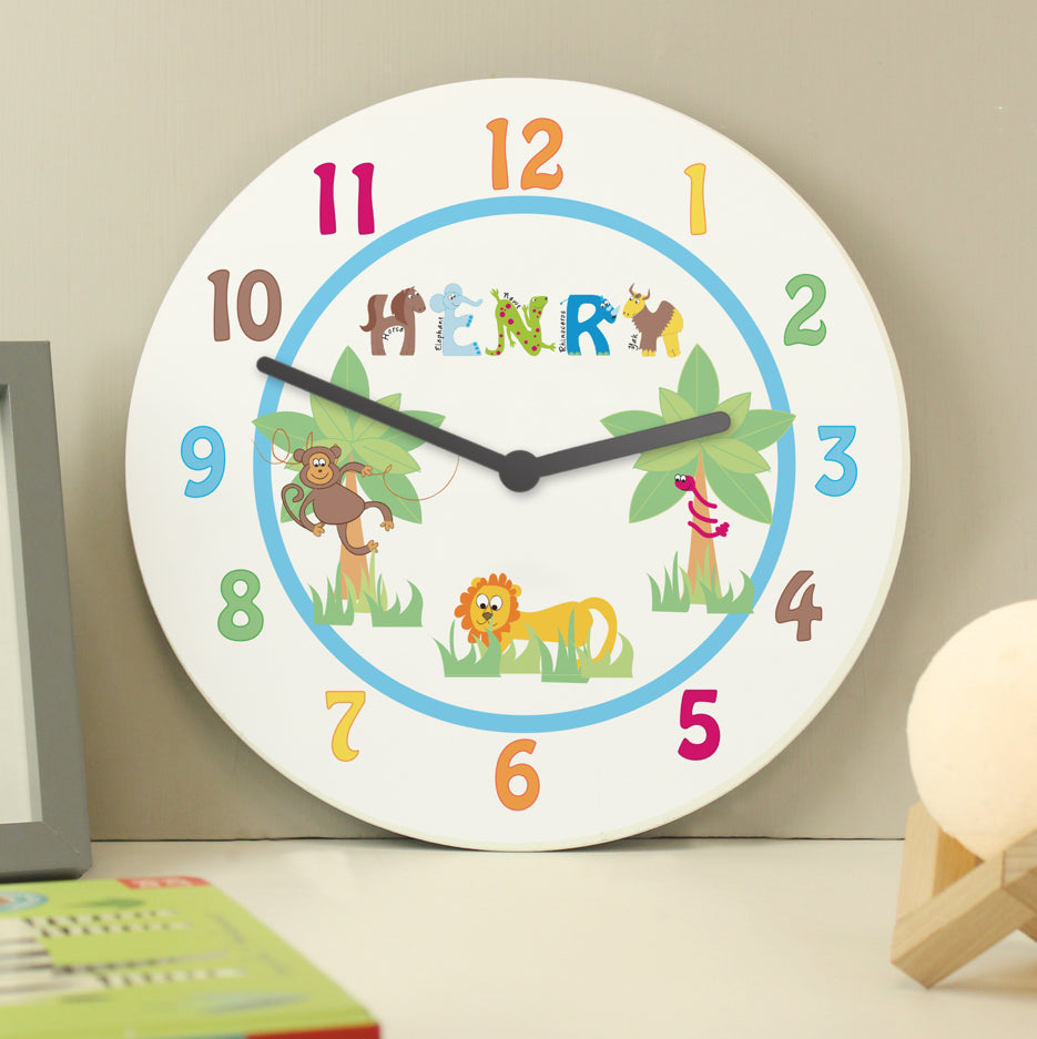 Personalised Blue Animal Alphabet Clock
