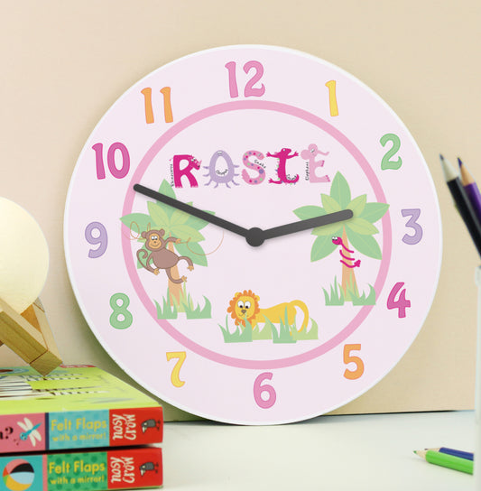 Personalised Pink Animal Alphabet Clock