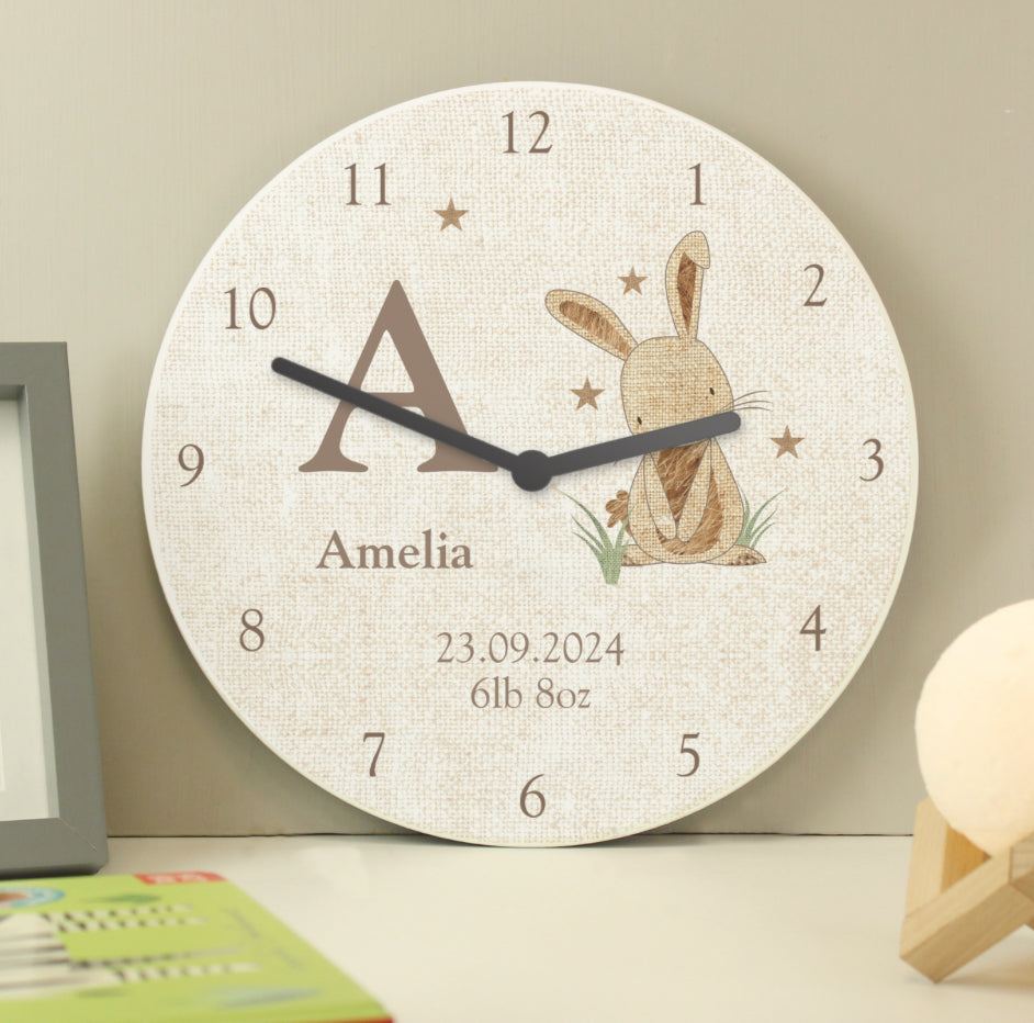 Personalised Hessian Rabbit Shabby Chic Large Wooden Clock