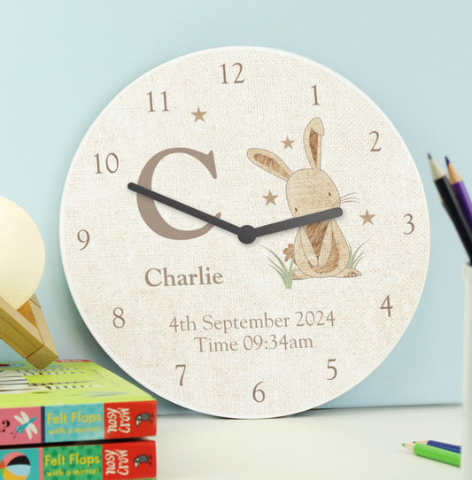 Personalised Hessian Rabbit Shabby Chic Large Wooden Clock