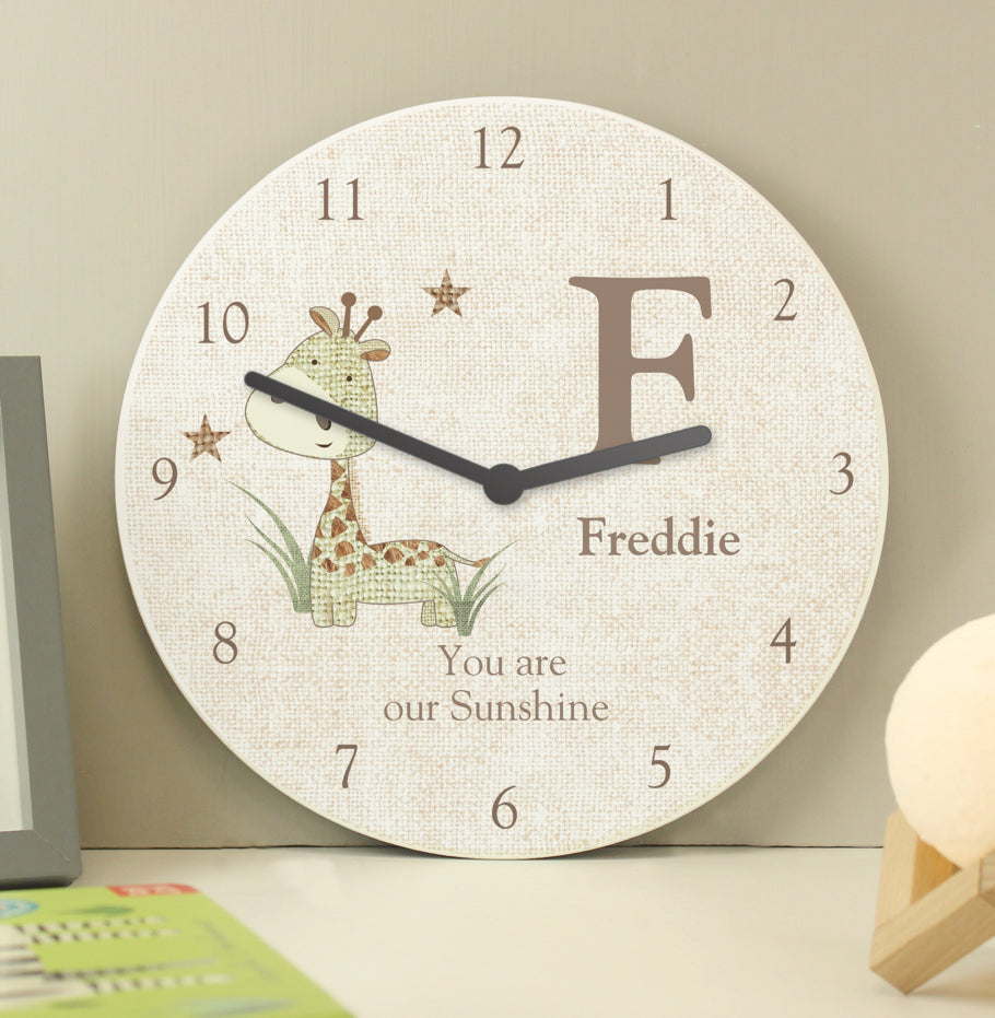Personalised Hessian Giraffe Shabby Chic Large Wooden Clock