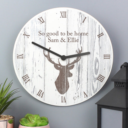 Personalised Highland Stag Shabby Chic Wooden Clock