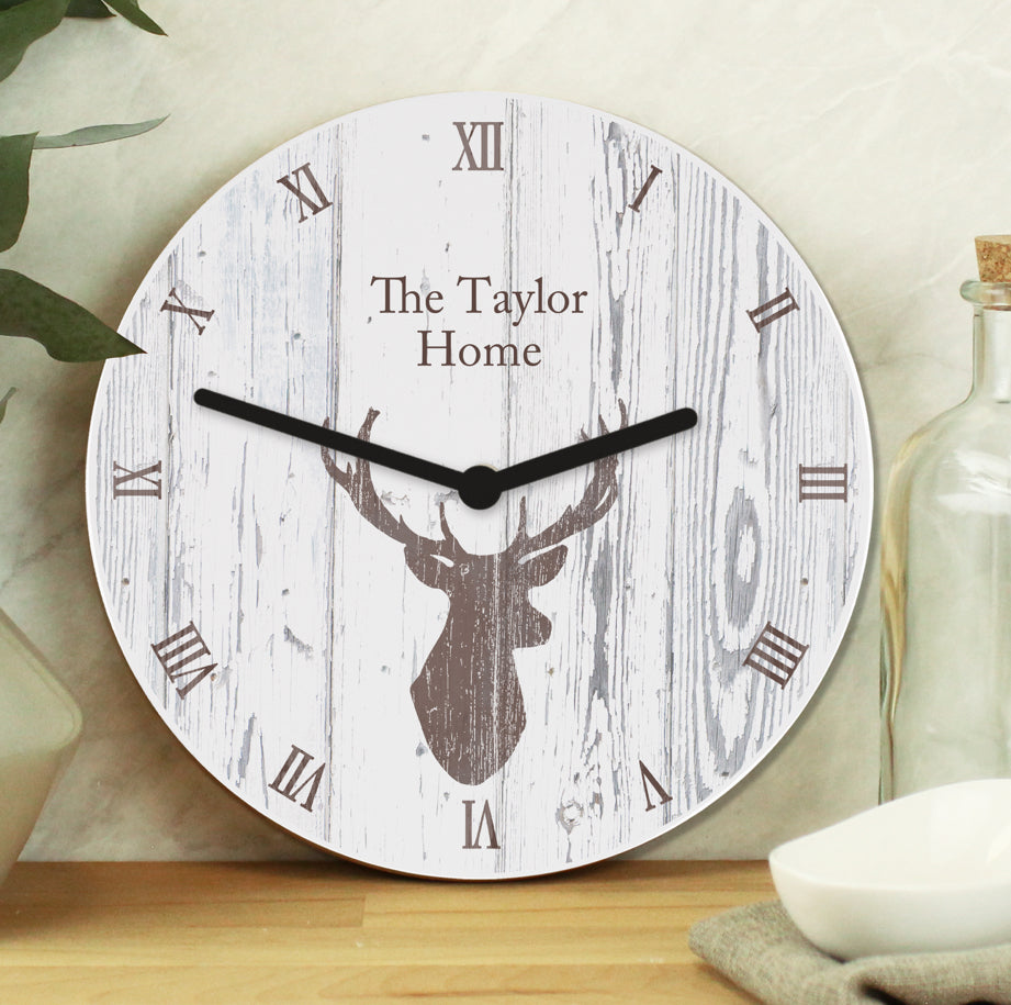 Personalised Highland Stag Shabby Chic Wooden Clock