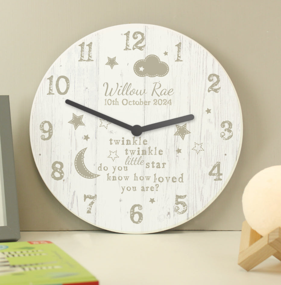 Personalised Twinkle Twinkle Shabby Chic Large Wooden Clock