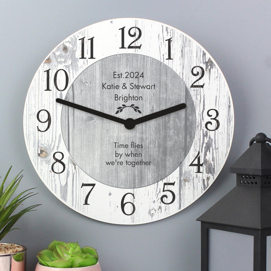 Personalised Any Message Shabby Chic Large Wooden Clock