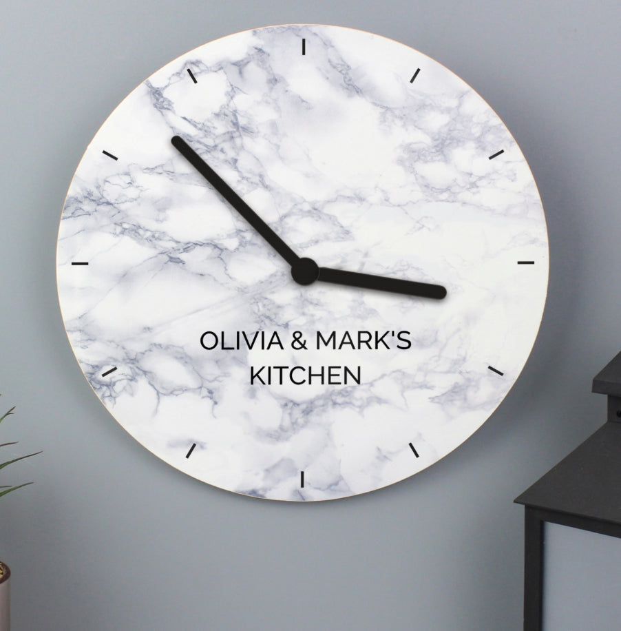 Personalised Marble Effect Wooden Clock