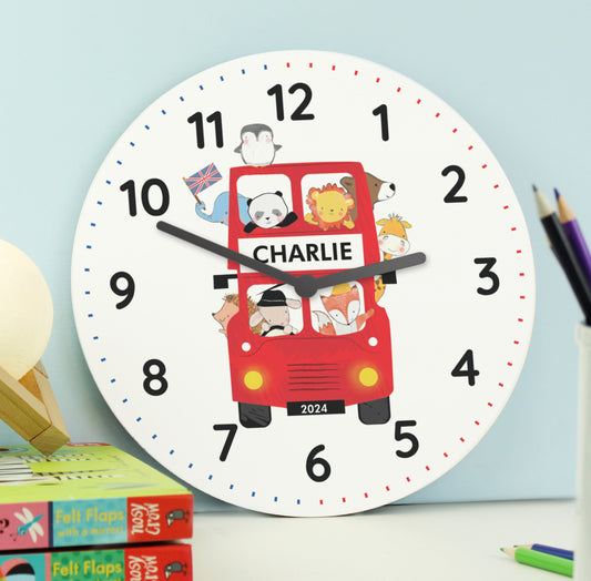 Personalised London Animal Bus Wooden Clock