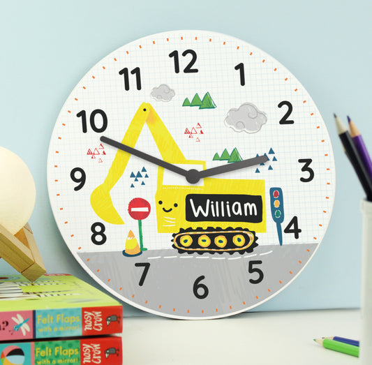 Personalised Digger Wooden Clock