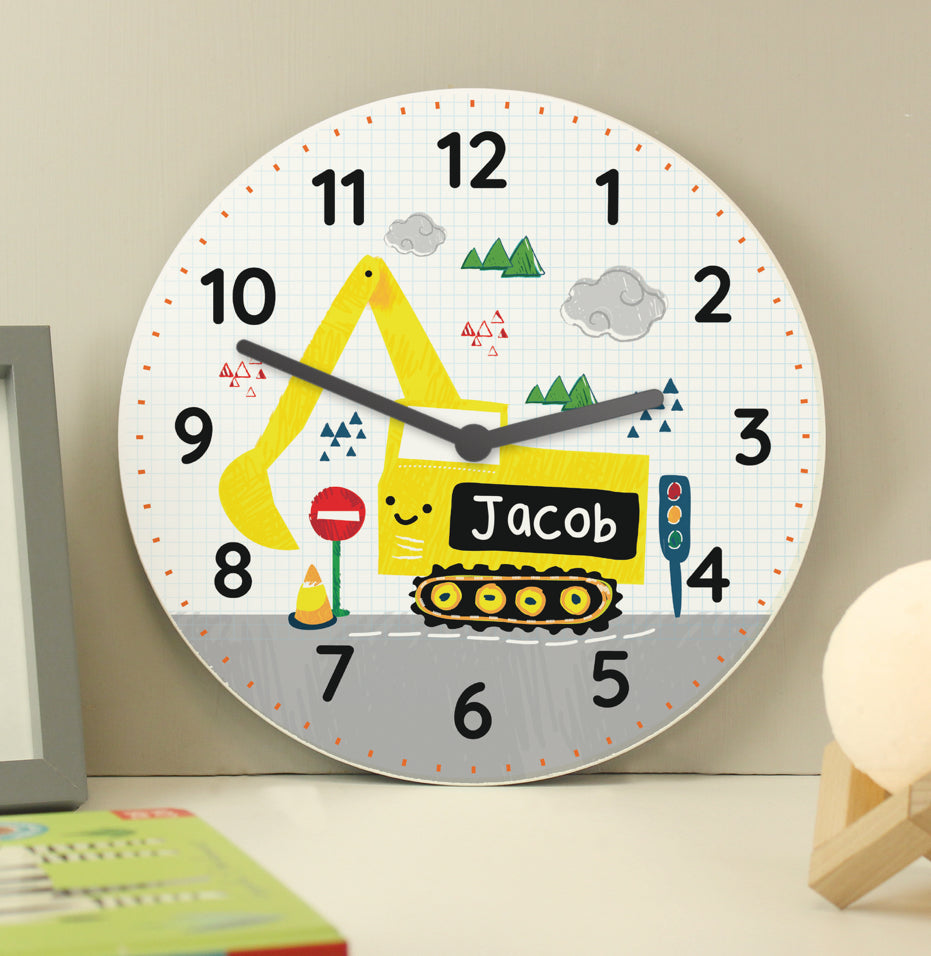 Personalised Digger Wooden Clock