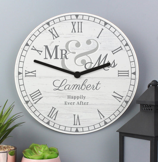 Personalised Mr & Mrs Wooden Clock