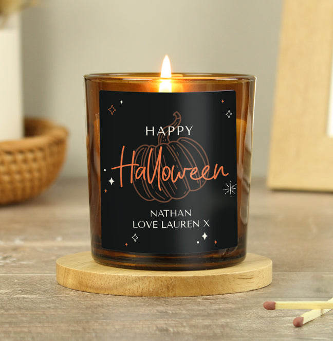 Personalised Pumpkin Amber Glass Candle