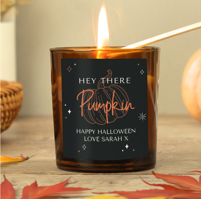 Personalised Pumpkin Amber Glass Candle