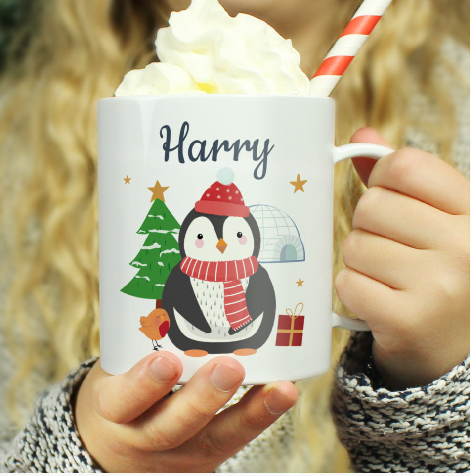 Personalised Christmas Penguin Plastic Mug