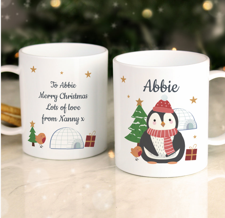 Personalised Christmas Penguin Plastic Mug