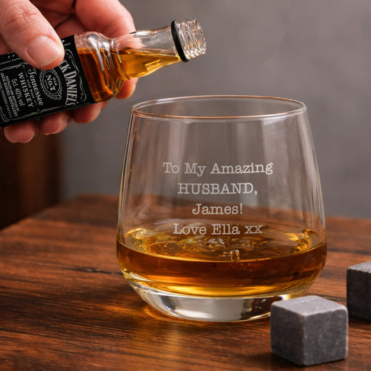 Personalised Free Text Tumbler and Whiskey Miniature Set