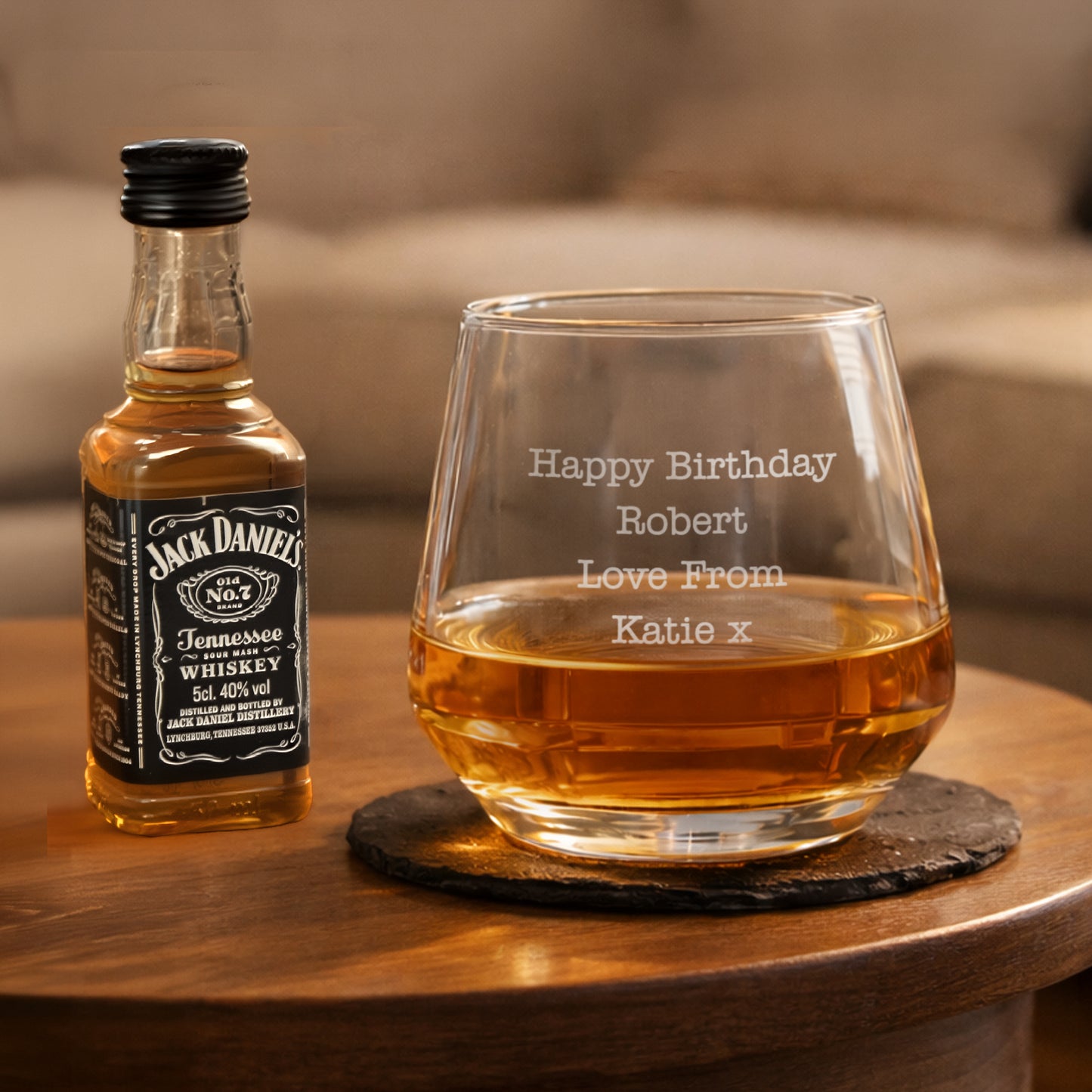 Personalised Free Text Tumbler and Whiskey Miniature Set