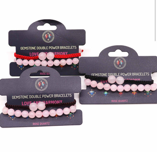 Gemstone Double Power Bracelets- Rose Quartz