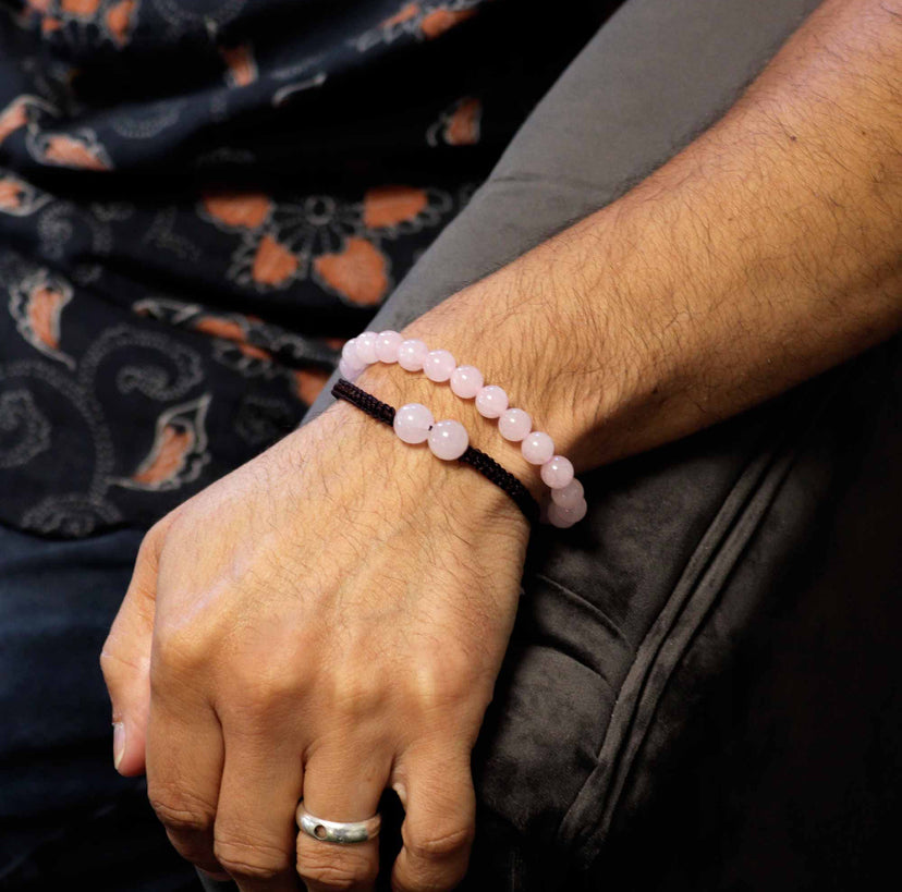 Gemstone Double Power Bracelets- Rose Quartz