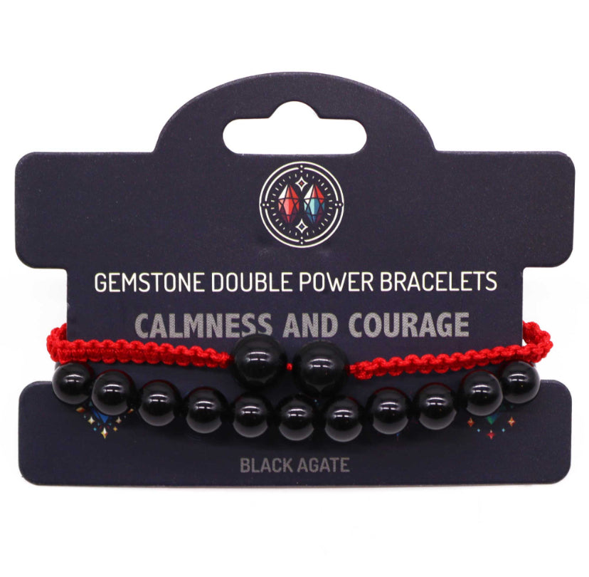Gemstone Double Power Bracelets- Black Agate