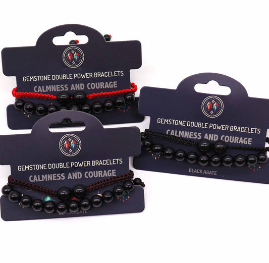 Gemstone Double Power Bracelets- Black Agate