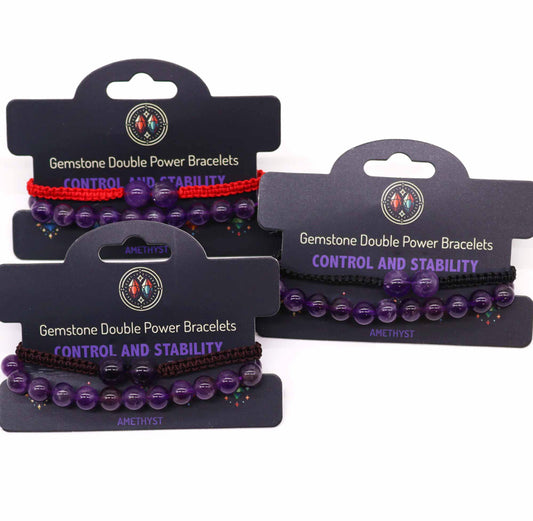 Gemstone Double Power Bracelets- Amethyst