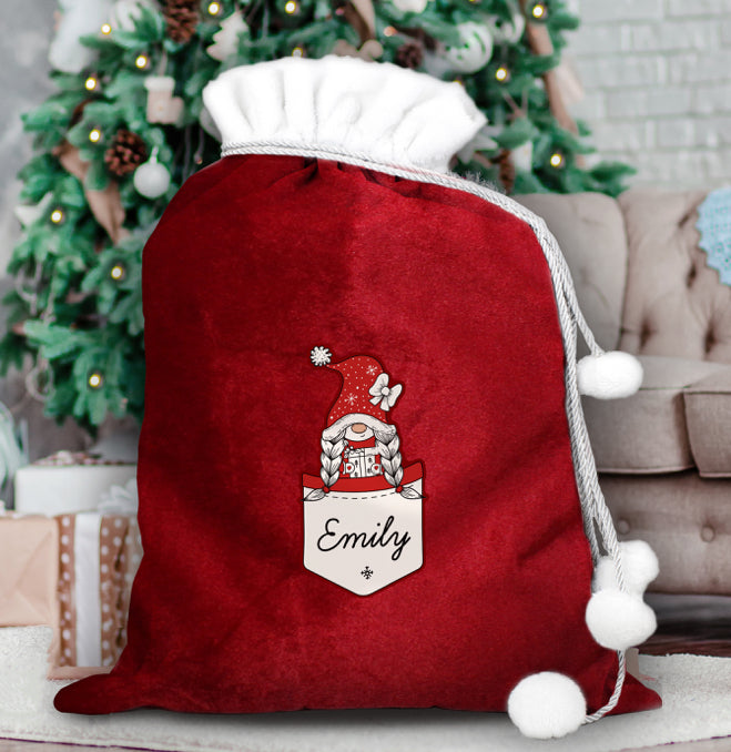 Personalised Gonk Family Red Christmas Sack - Girl