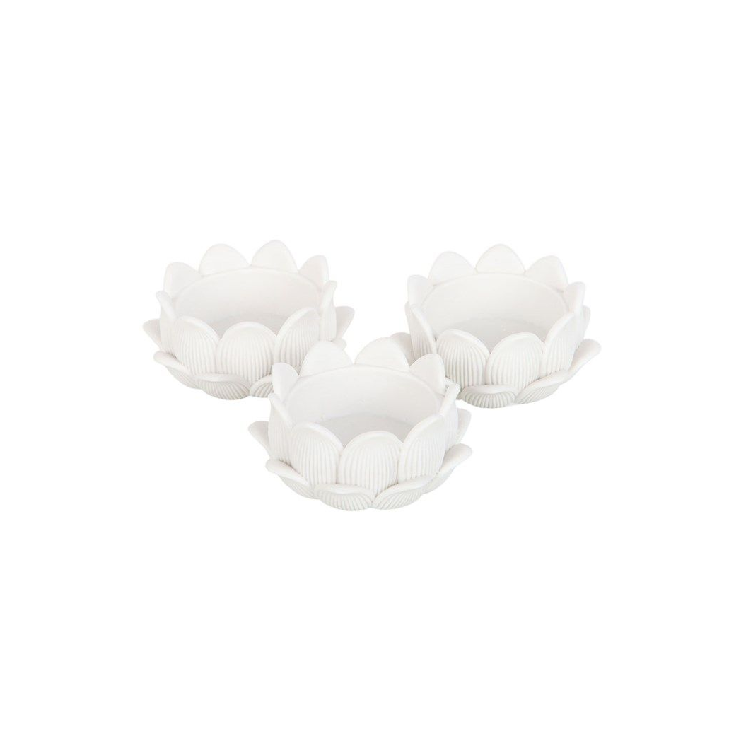 Set of 3 White Lotus Flower Tealight Holders