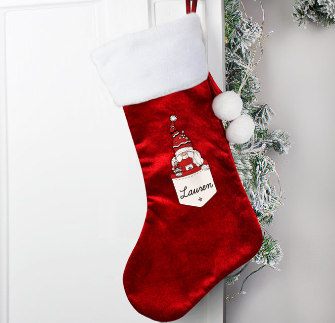 Personalised Gonk Family Red Christmas Stocking- Female