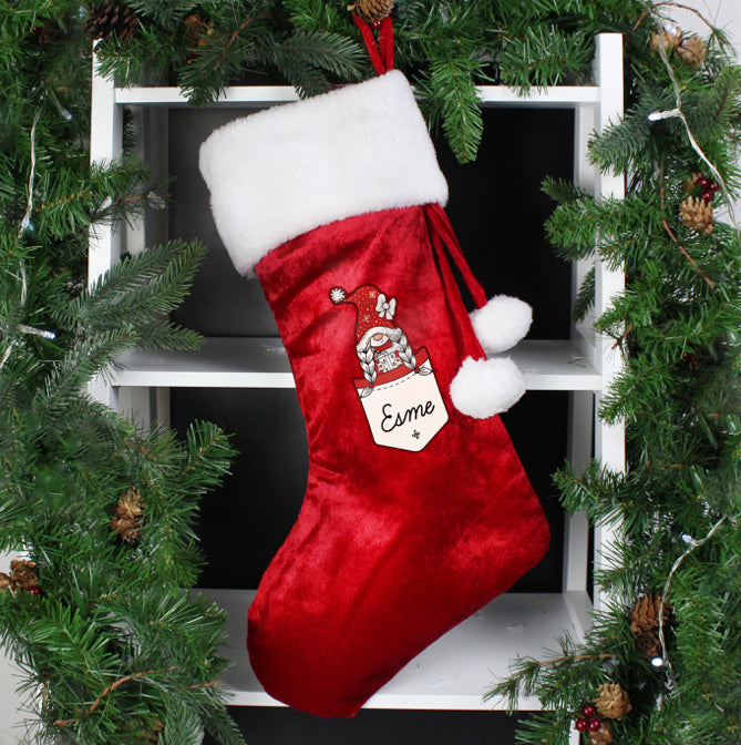 Personalised Gonk Family Red Christmas Stocking- Girl