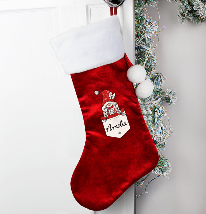 Personalised Gonk Family Red Christmas Stocking- Girl