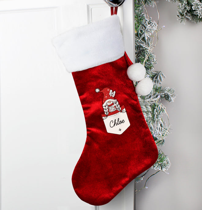 Personalised Gonk Family Red Christmas Stocking- Girl