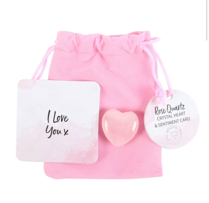 I Love You Rose Quartz Crystal Heart in a Bag