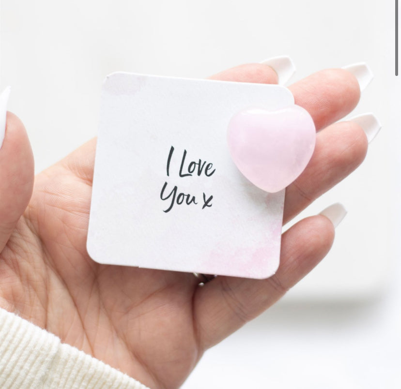I Love You Rose Quartz Crystal Heart in a Bag