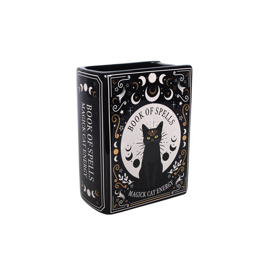 Black Cat Magick Book Shaped Flower Vase