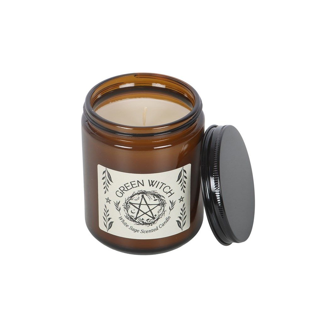 Green Witch White Sage Amber Glass Candle