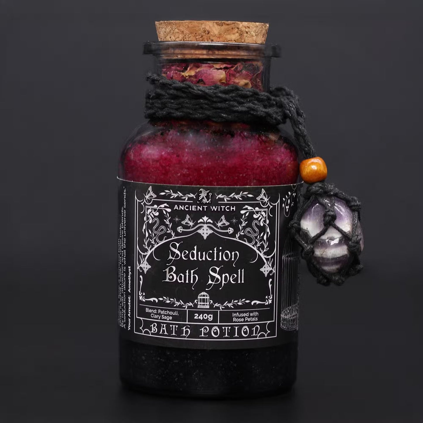 1x Ancient Witch Bath Spell Potion & Amethyst Crystal Amulet - Seduction