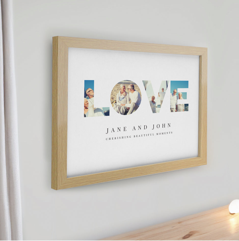 Personalised LOVE Photo Upload Oak Poster Frame