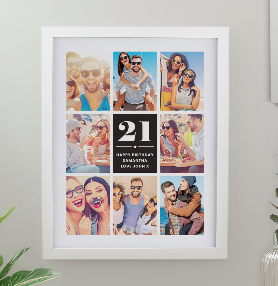 Personalised Big Number Multi Photo Upload White Poster Frame