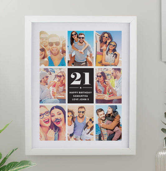 Personalised Big Number Multi Photo Upload White Poster Frame